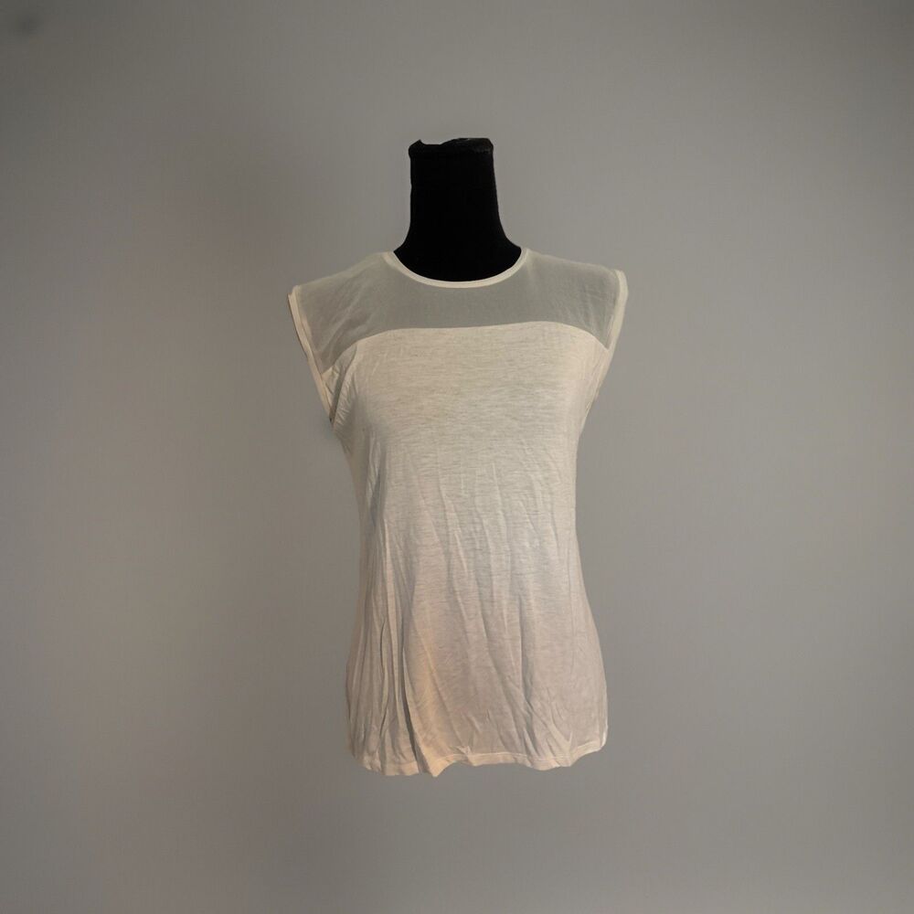 Ann Taylor Loft Petites M White/Cream Mixed Sleeveless Top Tank Sheer Knit